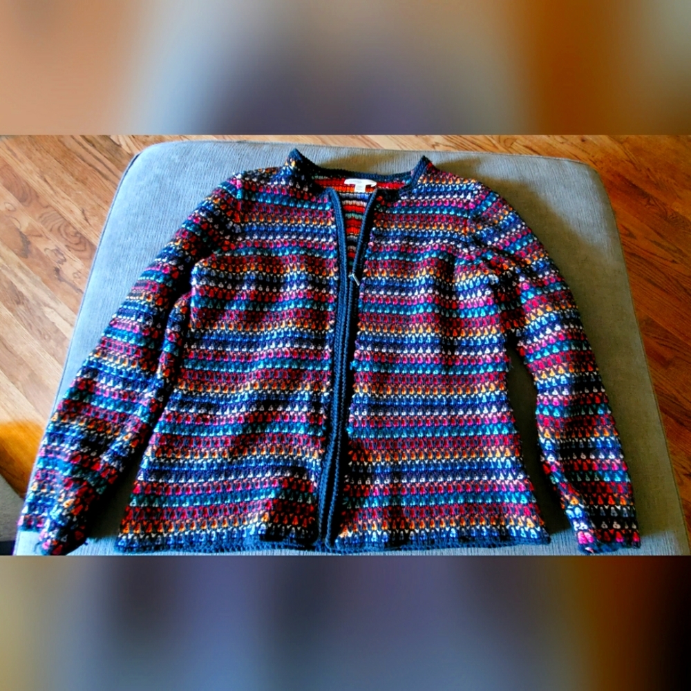 Coldwater Creek bright stripe threaded zip-up sweater jacket